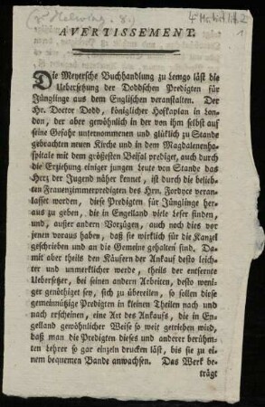 Beilage: Gedruckte Anzeige der Meyerschen Buchhandlung