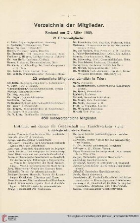 Verzeichnis der Mitglieder. Bestand am 31. März 1909