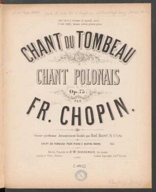 Chant du tombeau : chant polonais ; op. 75 [!], oeuvre posthume