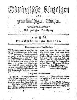 11tes Stück. Sonnabends, den 13ten Merz 1773.