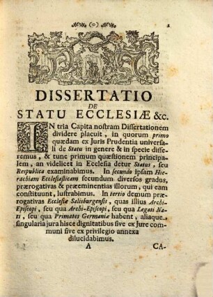 De statu ecclesiae, de hierarchia in statu ecclesiae et praerogativis Ecclesiae Salisburgensis in hierarchia ecclesiastica dissertatio