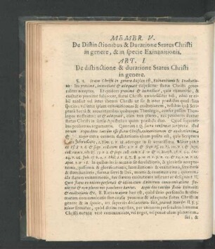 Membr. V. De Distinctionibus & Duratione Status Christi in genere, & in specie Exinanitionis.