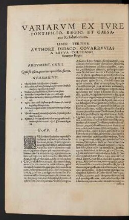 Variarum Ex Iure Pontificio, Regio, Et Caesareo Resolutionum. Liber Tertius.