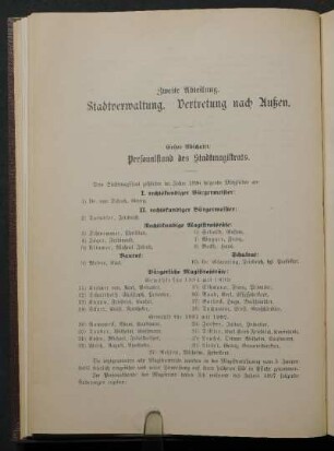 Zweite Abteilung. Stadtverwaltung. Vertretung nach Außen.