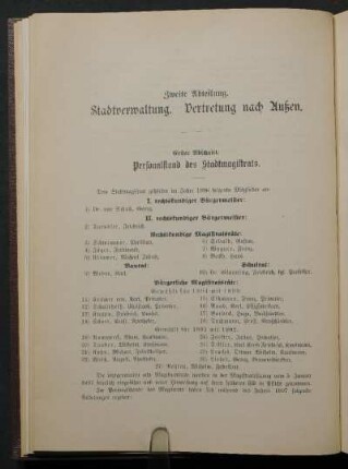 Zweite Abteilung. Stadtverwaltung. Vertretung nach Außen.
