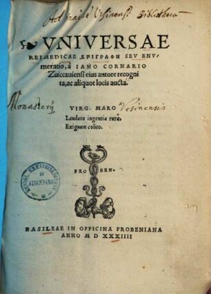 Vniversae Rei Medicae Epigraphē Sev Envmeratio