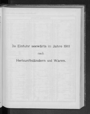 Die Einfuhr seewärts im Jahre 1911 nach Herkunftsländern und Waren.