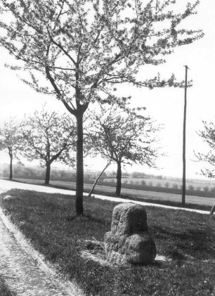 Steinkreuz : Gorknitz, Steinkreuz mit verstümmelten Armen und zwei eingeritzten Kreuzen am östlichen Ortsausgang, südlich der Gamiger Straße