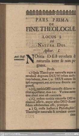 Pars Prima De Fine Theologiae