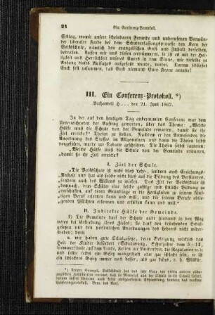 ¬Ein¬ Conferenz-Protokoll : verhandelt H... den 21. Juni 1862