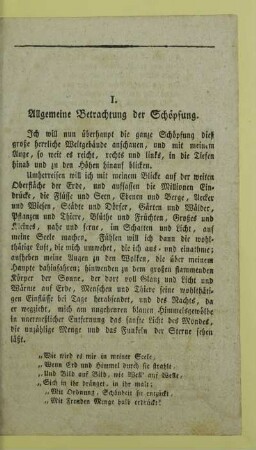I. Allgemeine Betrachtung der Schöpfung