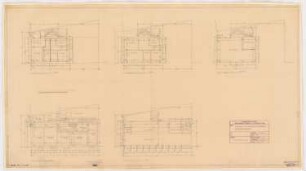 Kreissparkasse Wolgast: Ausführungsprojekt, Grundrisse KG, EG, 1. - 2. OG, Dachgeschoss 1:100