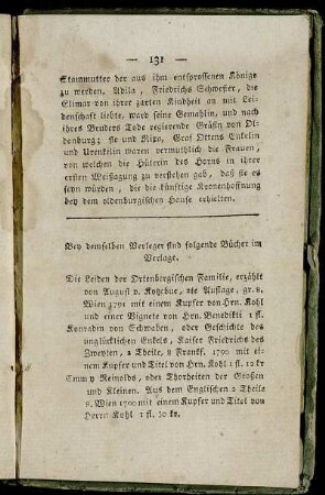 Bey demselben Verleger sind folgende Bücher im Verlage.