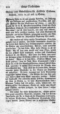 Gesang- und Gebetbüchlein für christliche Soldaten.