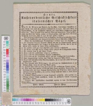Außerordentliche Geschicklichkeit italienischer Vögel