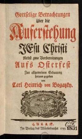 1r-452, Gottselige Betrachtungen ueber die Auferstehung ...