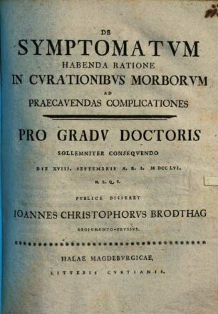 De symptomatum habenda ratione in curationibus morborum ad praecavendas complicationes