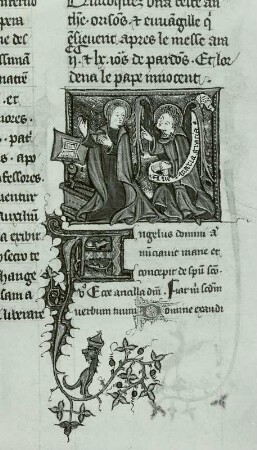 Illuminierte Seite des Psalterium cum variia divini officii pertibus, Verkündigung Maria