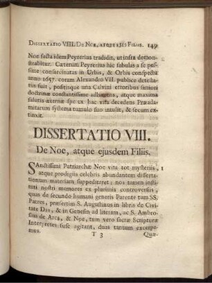 Dissertatio VIII. De Noe, atque ejusdem Filiis.