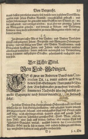Der Achte Titul. Von Leib-Gedingen