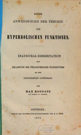 Einige Anwendungen der Theorie der hyperbolischen Funktionen