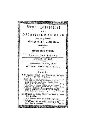 Inhalt : [erster Band, erstes Stück]
