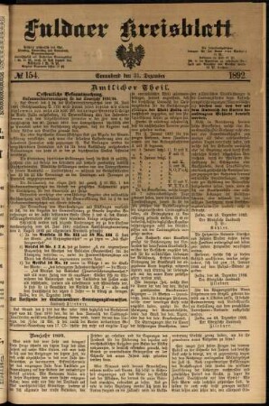 Erste Ausgabe vom Samstag, den 31. Dezember 1892.