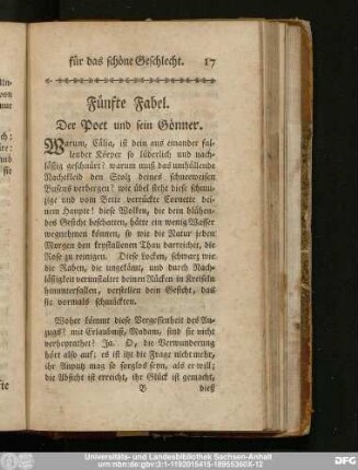 Fünfte Fabel. Der Poet und sein Gönner.