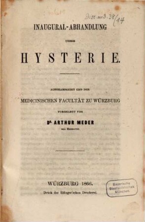 Inaugural-Abhandlung ueber Hysterie
