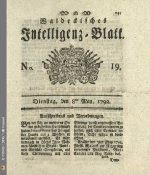 No. 19. Dienstag, den 8ten May, 1792