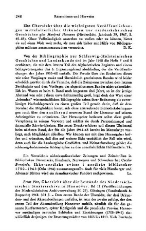 Pilz, Ernst :: Übersicht über die Bestände des Niedersächsischen Staatsarchivs in Hannover, Bd. 2, (Veröffentlichungen der Niedersächsischen Archivverwaltung, 25) : Göttingen, Vandenhoeck & Ruprecht, 1968