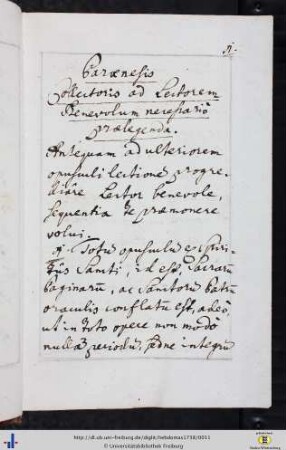 ...Collectoris ad Lectorem Benevolum necessario praelegenda.