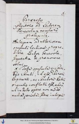 ...Collectoris ad Lectorem Benevolum necessario praelegenda.