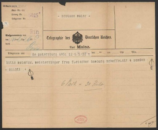 Brief an B. Schott's Söhne : 05.11.1905