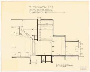 Titania-Palast (1926-27), Berlin-Steglitz Bühnenhausanbau: Anbau Bühnenhaus mit Solistengarderoben: Längsschnitt 1:100
