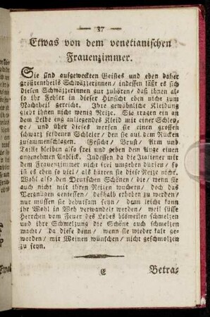 Etwas von dem venetianischen Frauenzimmer