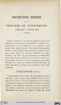 Sér. 4: Inscriptions inédites de la province de Constantine pendant l'année 1904