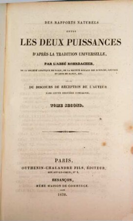 Des rapports naturels entre les deux puissances d'après la tradition universelle. 2