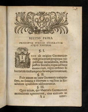 3-60, Sectio Prima De Principvm Ivdicio Generatim Atqve Vniverse.