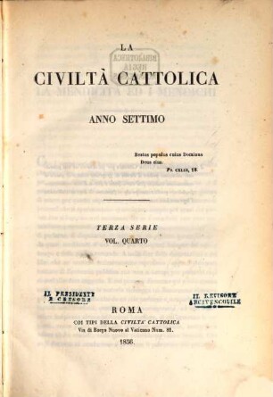 La civiltà cattolica : pubbl. periodica per tutta l'Italia. 3, 4 = A. 7. 1856