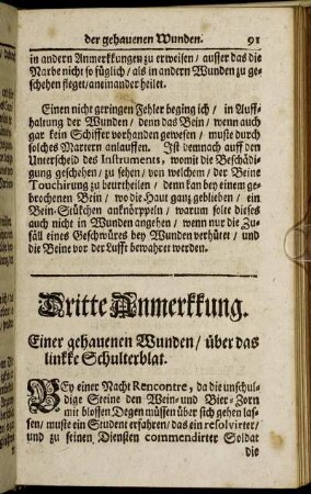 Dritte Anmerkkung. Einer gehauenen Wunden / über das linkke Schulterblat.