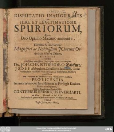 Disputatio Inauguralis De Iure Et Legitimatione Spuriorum