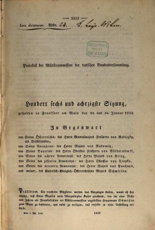 Protokolle der Militärcommission der Teutschen Bundesversammlung : Sitzung .., 1839 = Sitz. 186 - 198