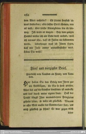 Fünf und vierzigster Brief. Friedrich von Rauben an Franz von Rauben