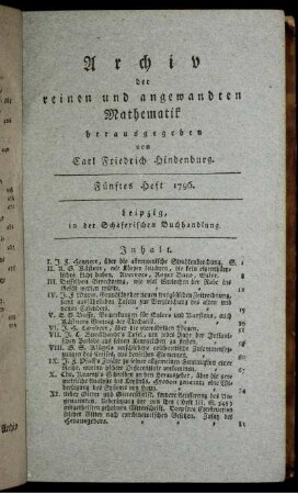 Fünftes Heft 1796.