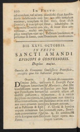 Die XXVI. Octobris. In Festo Sancti Amandi Episcopi & Confessoris. Duplex majus