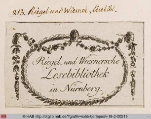 Exlibris der Lesebibliothek Riegel und Wiesner zu Nürnberg