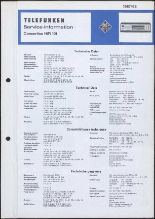 Bedienungsanleitung: Telefunken Service-Information Concertino HiFi 101