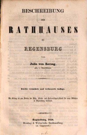 Beschreibung des Rathhauses zu Regensburg