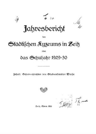 1929/30: Jahresbericht des Städtischen Lyzeums in Zeitz ... - 1929/30